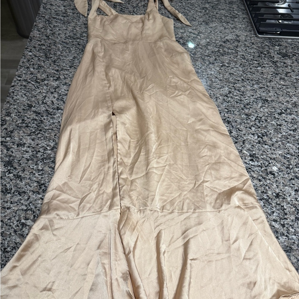 Show Me Your MuMu Satin Beige Top with Bow Detail